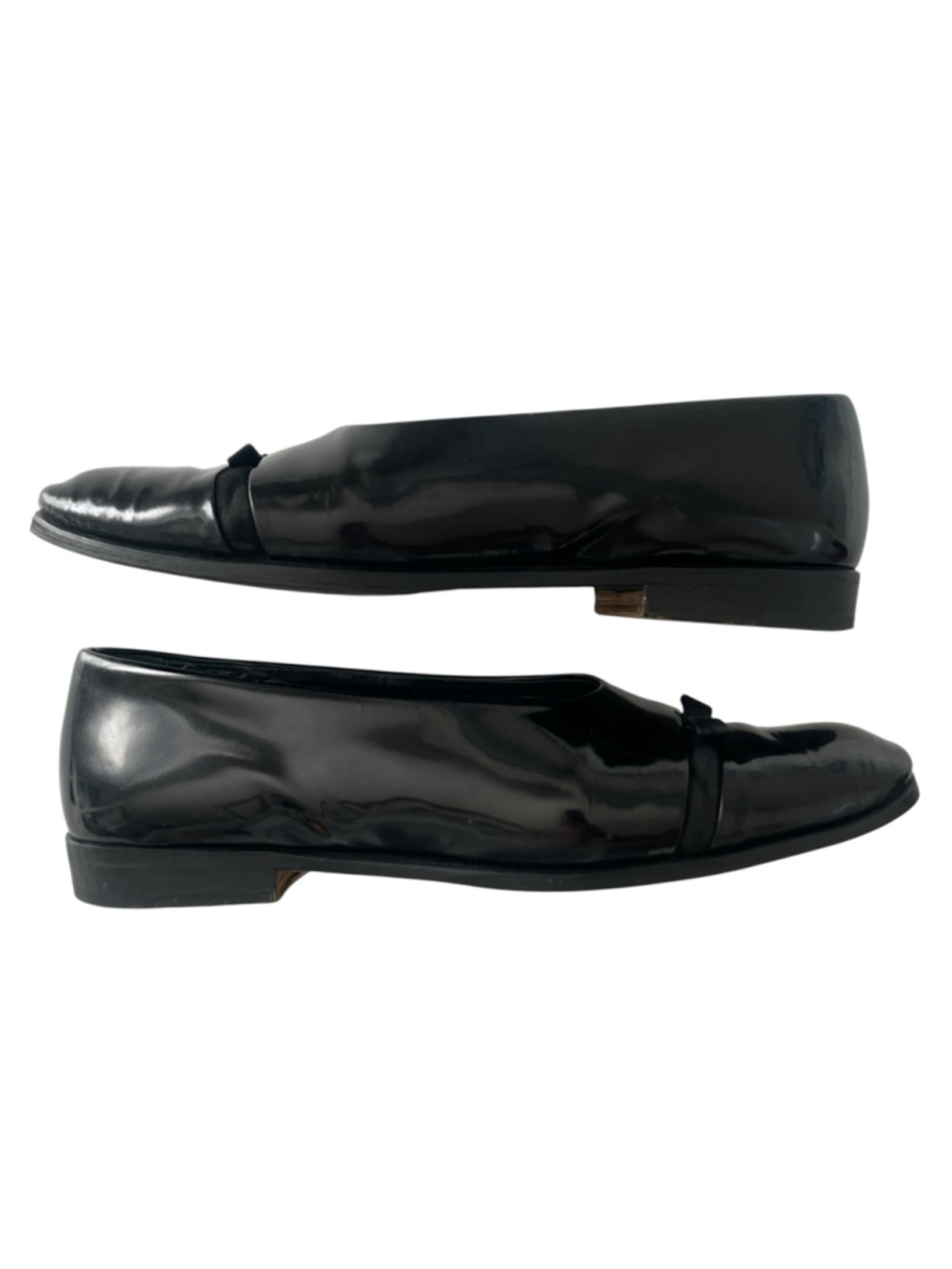 Joan & David Womens 7.5 Patent Leather Slip On Loafers Flats Bow Accent Black